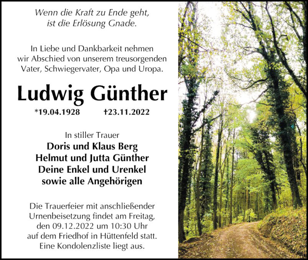  Traueranzeige für Ludwig Günther vom 06.12.2022 aus Mannheimer Morgen