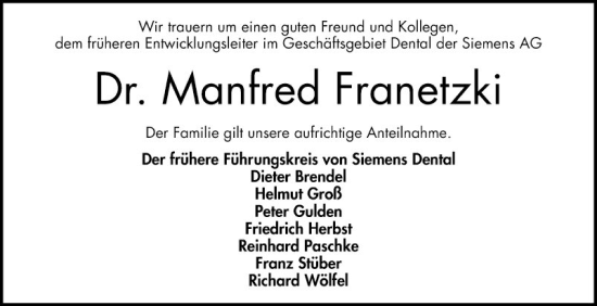 Traueranzeige von Manfred Franetzki von Bergsträßer Anzeiger