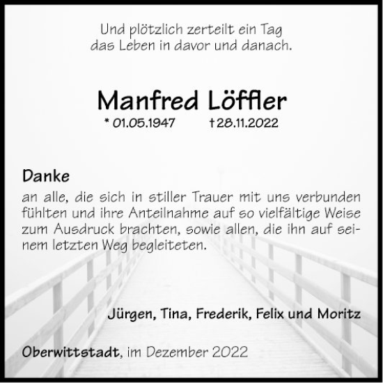 Traueranzeige von Manfred Löffler von Fränkische Nachrichten