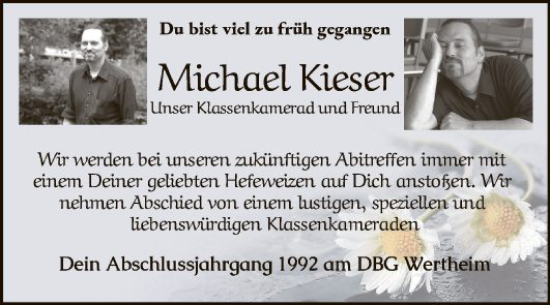 Traueranzeige von Michael Kieser von Fränkische Nachrichten