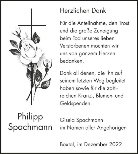 Traueranzeige von Philipp Spachmann von Fränkische Nachrichten