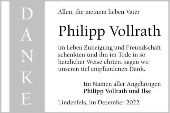 Traueranzeige von Philipp Vollrath von Bergsträßer Anzeiger