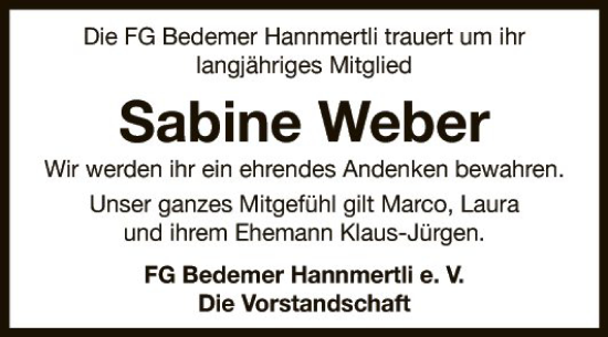 Traueranzeige von Sabine Weber von Fränkische Nachrichten