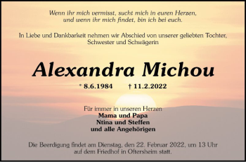 Traueranzeige von Alexandra Michou von Schwetzinger Zeitung