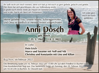Traueranzeige von Anni Dosch von Fränkische Nachrichten