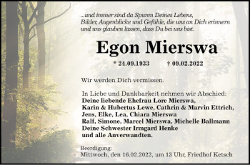 Traueranzeige von Egon Mierswa von Schwetzinger Zeitung