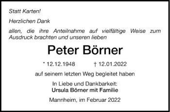 Traueranzeige von Peter Börner von Mannheimer Morgen