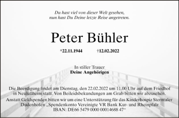 Traueranzeige von Peter Bühler von Schwetzinger Zeitung