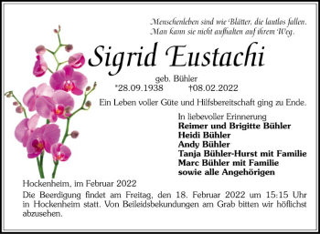 Traueranzeige von Sigrid Eustachi von Schwetzinger Zeitung