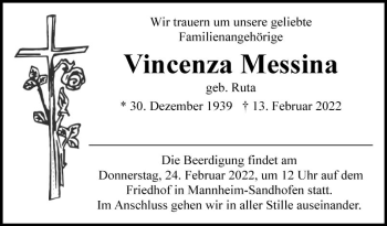 Traueranzeige von Vincenza Messina von Mannheimer Morgen