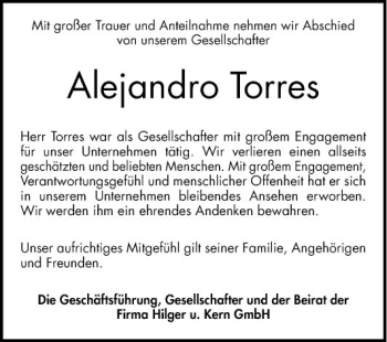 Traueranzeige von Alejandro Torres von Mannheimer Morgen