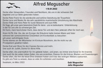 Traueranzeige von Alfred Meguscher von Mannheimer Morgen