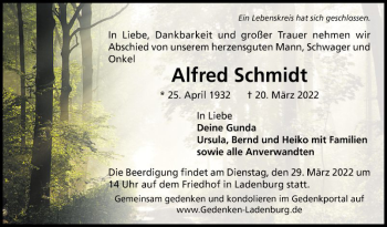 Traueranzeige von Alfred Schmidt von Mannheimer Morgen