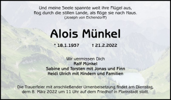 Traueranzeige von Alois Münkel von Schwetzinger Zeitung