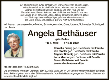 Traueranzeige von Angela Bethäuser von Fränkische Nachrichten