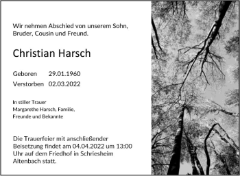 Traueranzeige von Christian Harsch von Mannheimer Morgen