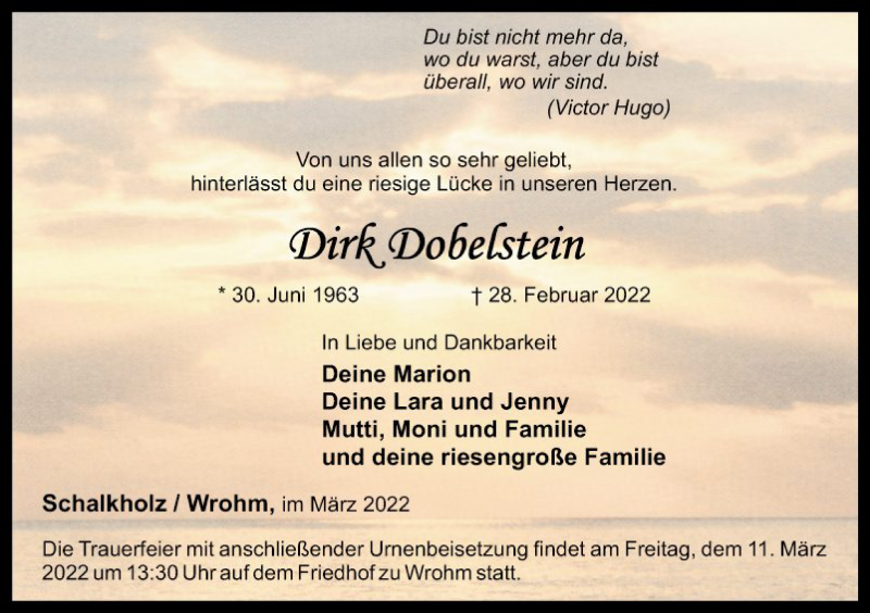  Traueranzeige für Dirk Dobelstein vom 05.03.2022 aus Mannheimer Morgen