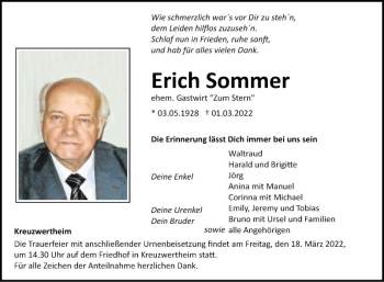 Traueranzeige von Erich Sommer von Fränkische Nachrichten