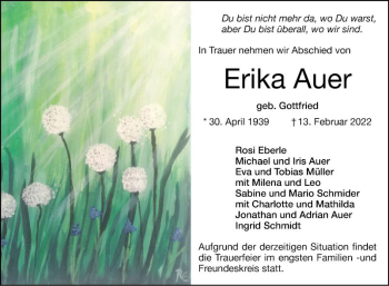 Traueranzeige von Erika Auer von Schwetzinger Zeitung