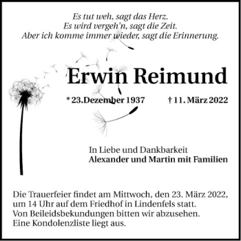 Traueranzeige von Erwin Reimund von Bergsträßer Anzeiger