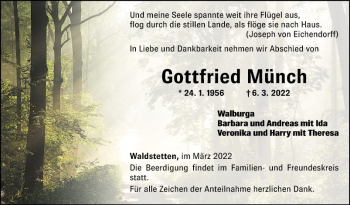 Traueranzeige von Gottfried Münch von Fränkische Nachrichten