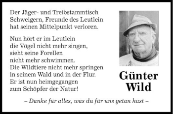 Traueranzeige von Günter Wild von Fränkische Nachrichten