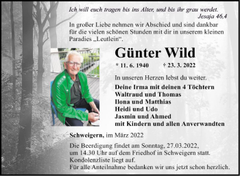 Traueranzeige von Günter Wild von Fränkische Nachrichten