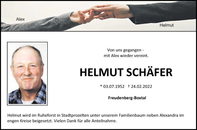  Traueranzeige für Helmut Schäfer vom 03.03.2022 aus Fränkische Nachrichten