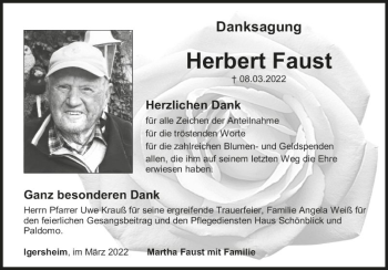 Traueranzeige von Herbert Faust von Fränkische Nachrichten