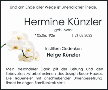 Traueranzeige von Hermine Künzler von Mannheimer Morgen