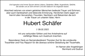 Traueranzeige von Hubert Schäfer von Schwetzinger Zeitung
