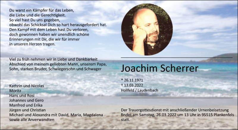  Traueranzeige für Joachim Scherrer vom 19.03.2022 aus Fränkische Nachrichten