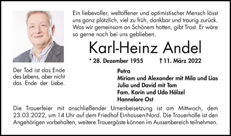  Traueranzeige für Karl-Heinz Andel vom 19.03.2022 aus Bergsträßer Anzeiger