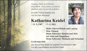 Traueranzeige von Katharina Keidel von Fränkische Nachrichten