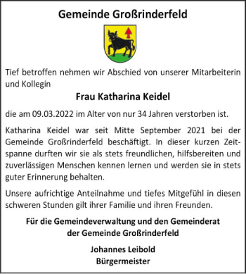 Traueranzeige von Katharina Keidel von Fränkische Nachrichten