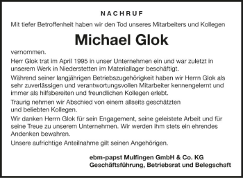 Traueranzeige von Michael Glok von Fränkische Nachrichten