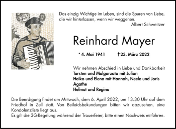 Traueranzeige von Reinhard Mayer von Bergsträßer Anzeiger