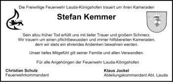 Traueranzeige von Stefan Kemmer von Fränkische Nachrichten