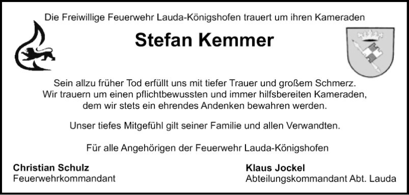  Traueranzeige für Stefan Kemmer vom 11.03.2022 aus Fränkische Nachrichten