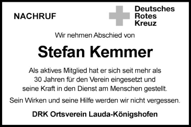  Traueranzeige für Stefan Kemmer vom 11.03.2022 aus Fränkische Nachrichten