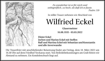 Traueranzeige von Wilfried Eckel von Mannheimer Morgen