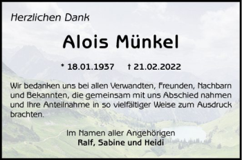 Traueranzeige von Alois Münkel von Schwetzinger Zeitung