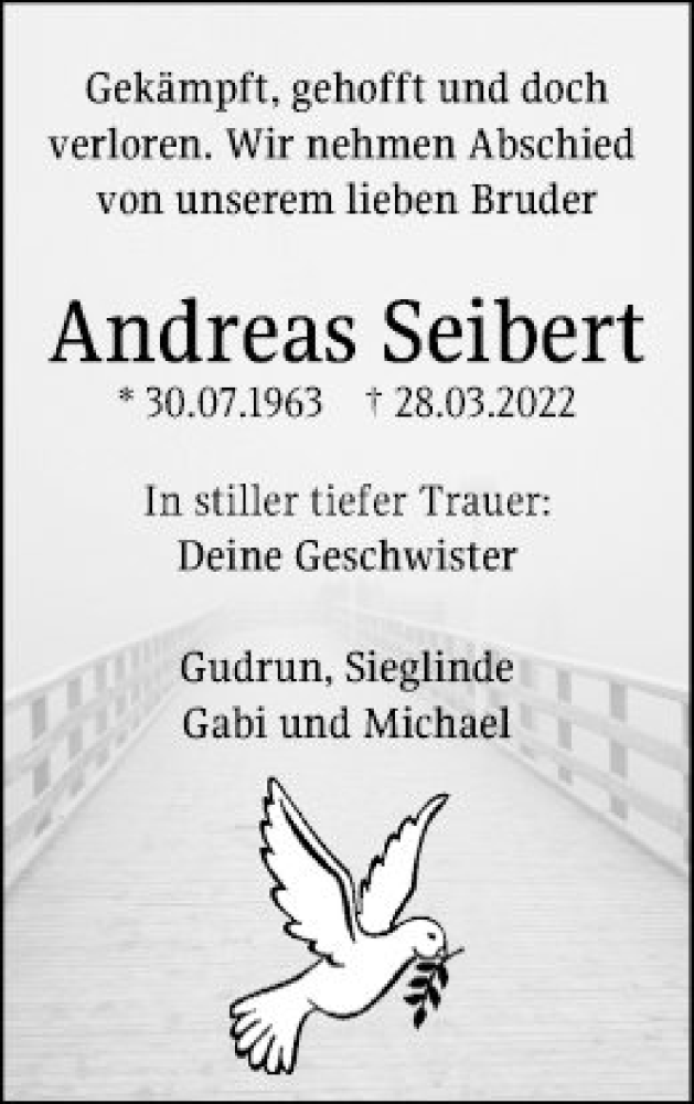  Traueranzeige für Andreas Seibert vom 09.04.2022 aus Mannheimer Morgen
