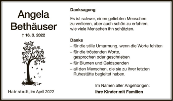 Traueranzeige von Angela Bethäuser von Fränkische Nachrichten