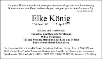 Traueranzeige von Elke König von Mannheimer Morgen