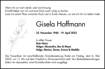 Traueranzeige von Gisela Hoffmann von Bergsträßer Anzeiger