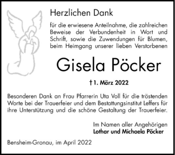 Traueranzeige von Gisela Pöcker von Bergsträßer Anzeiger