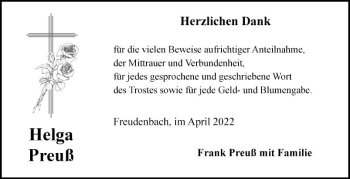 Traueranzeige von Helga Preuß von Fränkische Nachrichten