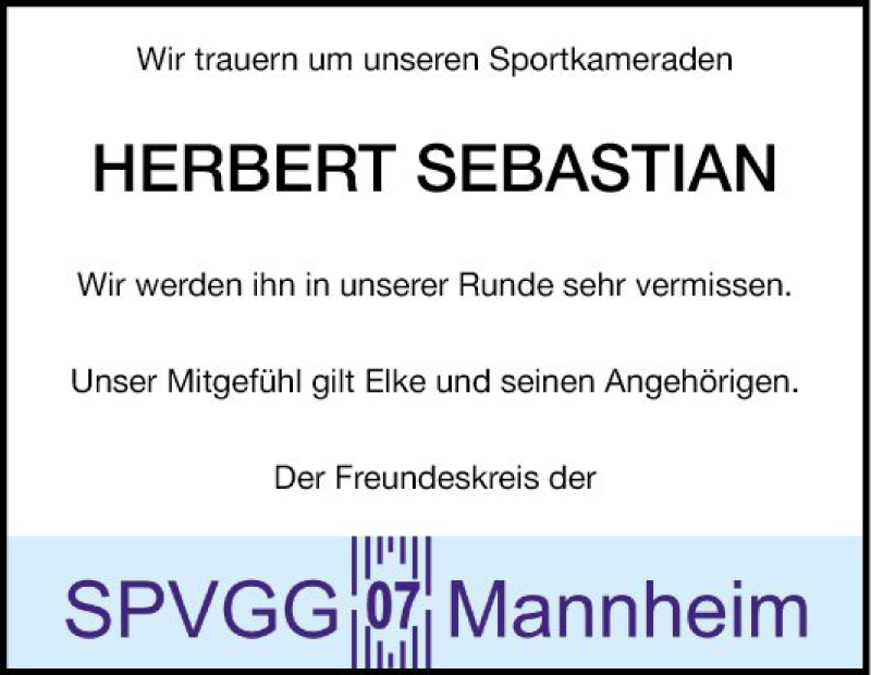  Traueranzeige für Herbert Sebastian vom 09.04.2022 aus Mannheimer Morgen