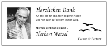 Traueranzeige von Herbert Wetzel von Mannheimer Morgen